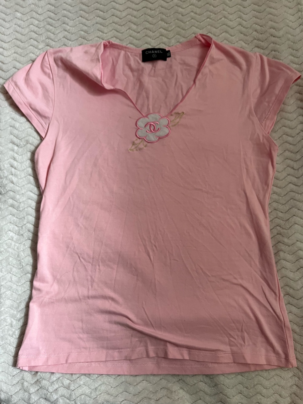 Women’s Thrifted Chanel Floral Embroidered Baby Tee